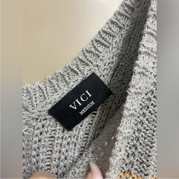 VICI Chunky Knit Striped Flare Sleeve Sweater Gray Size M - Picture 6 of 6